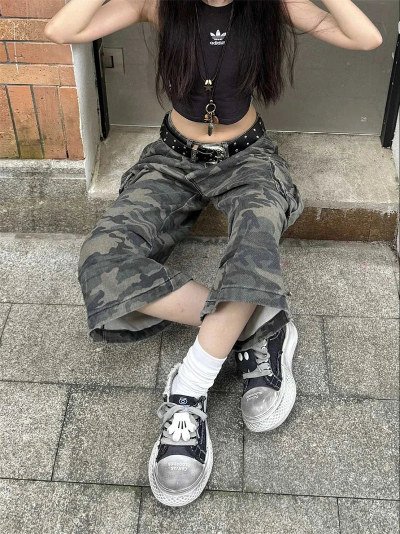 Women's Camouflage Cargo Jeans Harajuku Y2k Baggy Denim Trousers 90s Aesthetic Jean Pants Vintage 2000s Emo Trashy Clothes 2024