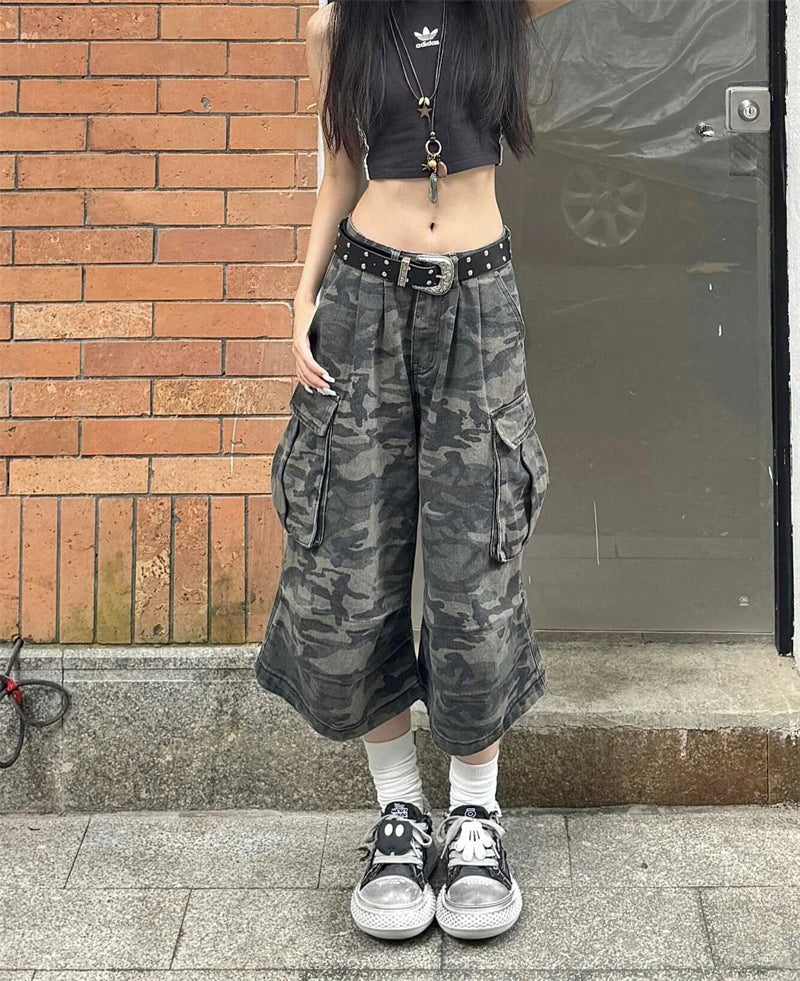 Women's Camouflage Cargo Jeans Harajuku Y2k Baggy Denim Trousers 90s Aesthetic Jean Pants Vintage 2000s Emo Trashy Clothes 2024