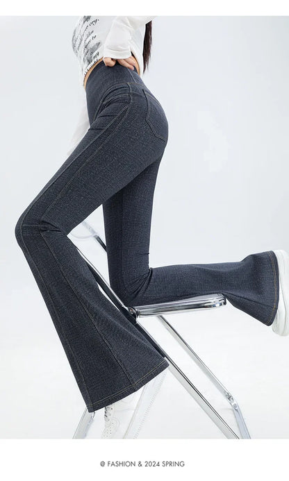 2024 New Women's Denim Shark Pants Outerwear Thin Leggings Bell-Bottom Tummy Control Underwear Summer Fashion