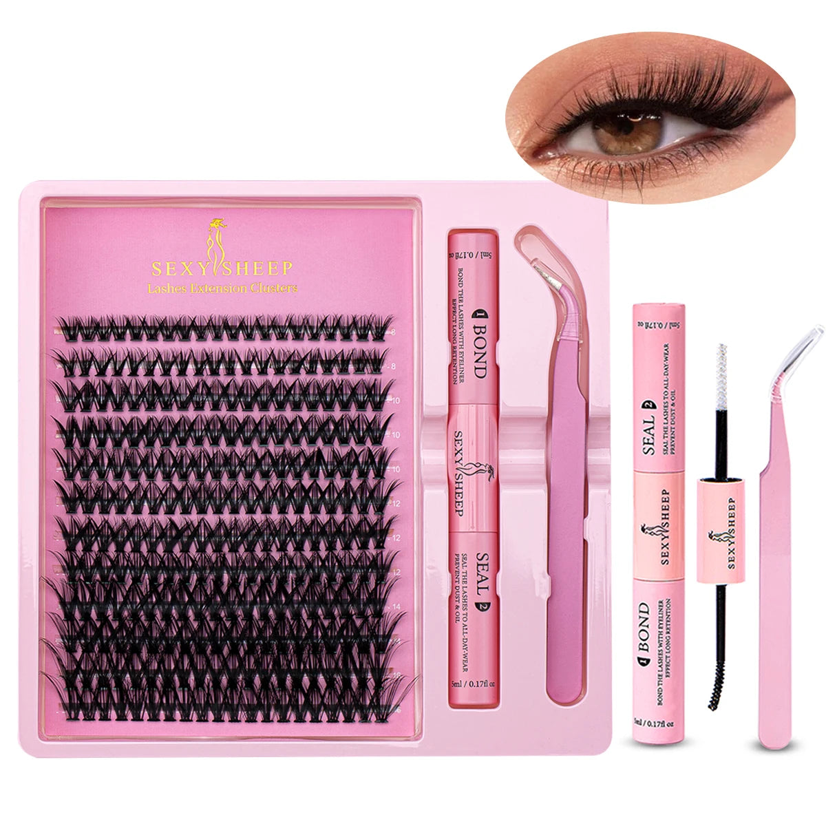 DIY Eyelash Extension Kit Individual Lashes Cluster 8-16mm Mix Lash Clusters Bond and Seal and Lash Applicator makeup tool