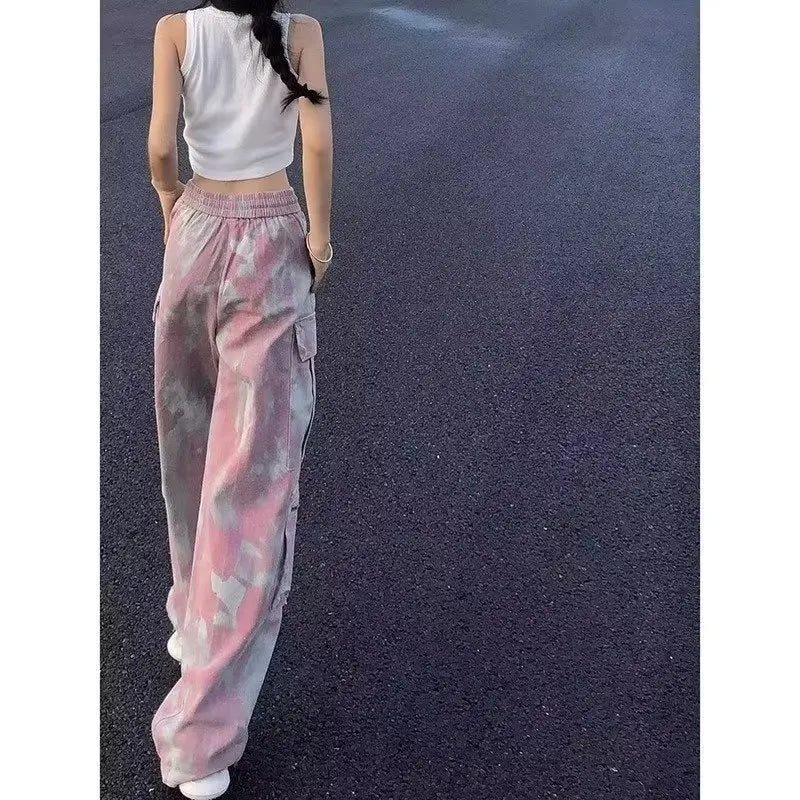 Y2K Denim Trouser Camouflage Pink Camo Cargo Pants Women Wide Leg Trousers Streetwear Hip Hop Female Loose Casual Safari Style