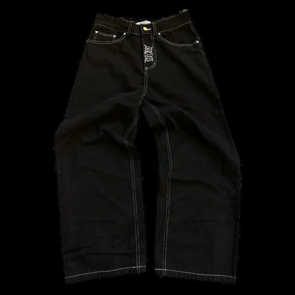 Y2K Jeans Mens Hip Hop Retro Skull Embroidery Washed Baggy Denim Pants New Straight Casual Loose Wide Leg Trouser Streetwear