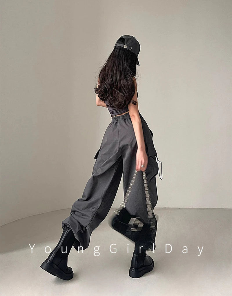 MEXZT Y2K Cargo Pants Women Streetwear High Waist Baggy Drawstring Joggers Sweatpants Loose Casual Oversize Wide Leg Trousers