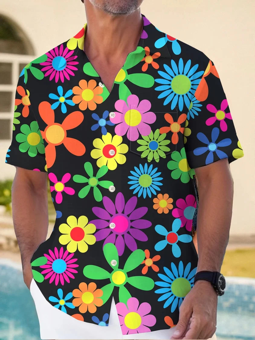 2024 Beach Hawaiian Casual Men's Shirt Outdoor Street Casual Daily Fall Turndown Short Sleeve Fashion Buttoned Shirt for Boys
