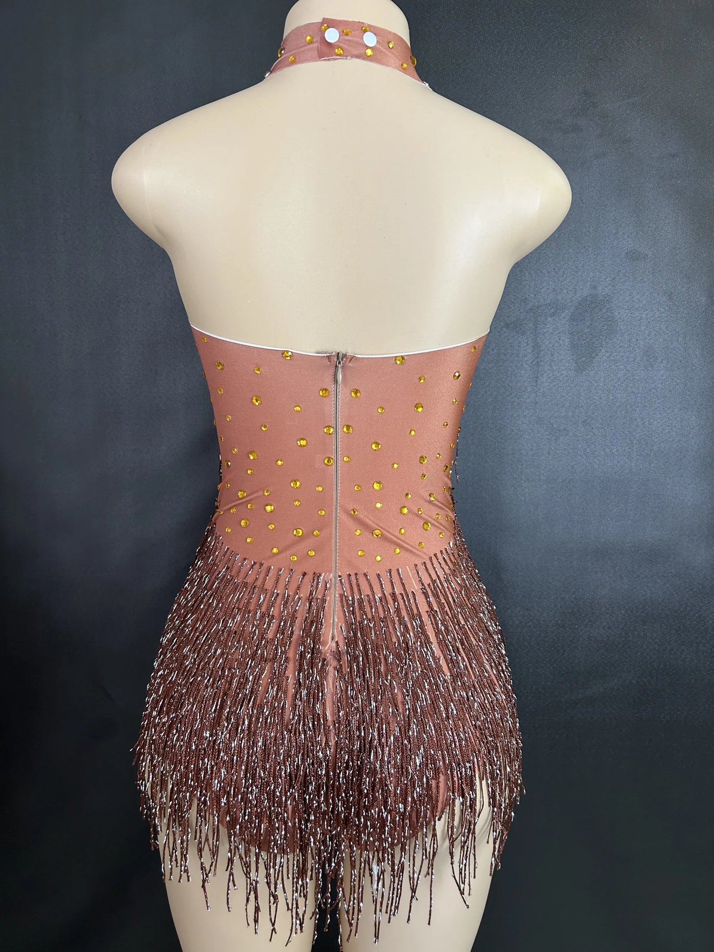 Sparkly Rhinestones Fringe Bodysuit WomenVightclub Party Dance Costume Stage Wear SexyTassel Leotard Performance Clothing 7G