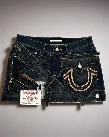 Y2k Skirt Gothic Fashion Big Pocket Washed Blue Denim Wrapped Hip Skirts Harajuku Casual Sexy Girl Pleated Mini Skirt Streetwear