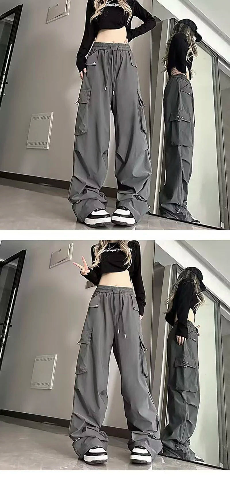 Jmprs Streetwear Cargo Pants Women Y2K High Waist Hip Hop Straight Trousers American Retro Loose Casual Bf Wide Leg Pants New