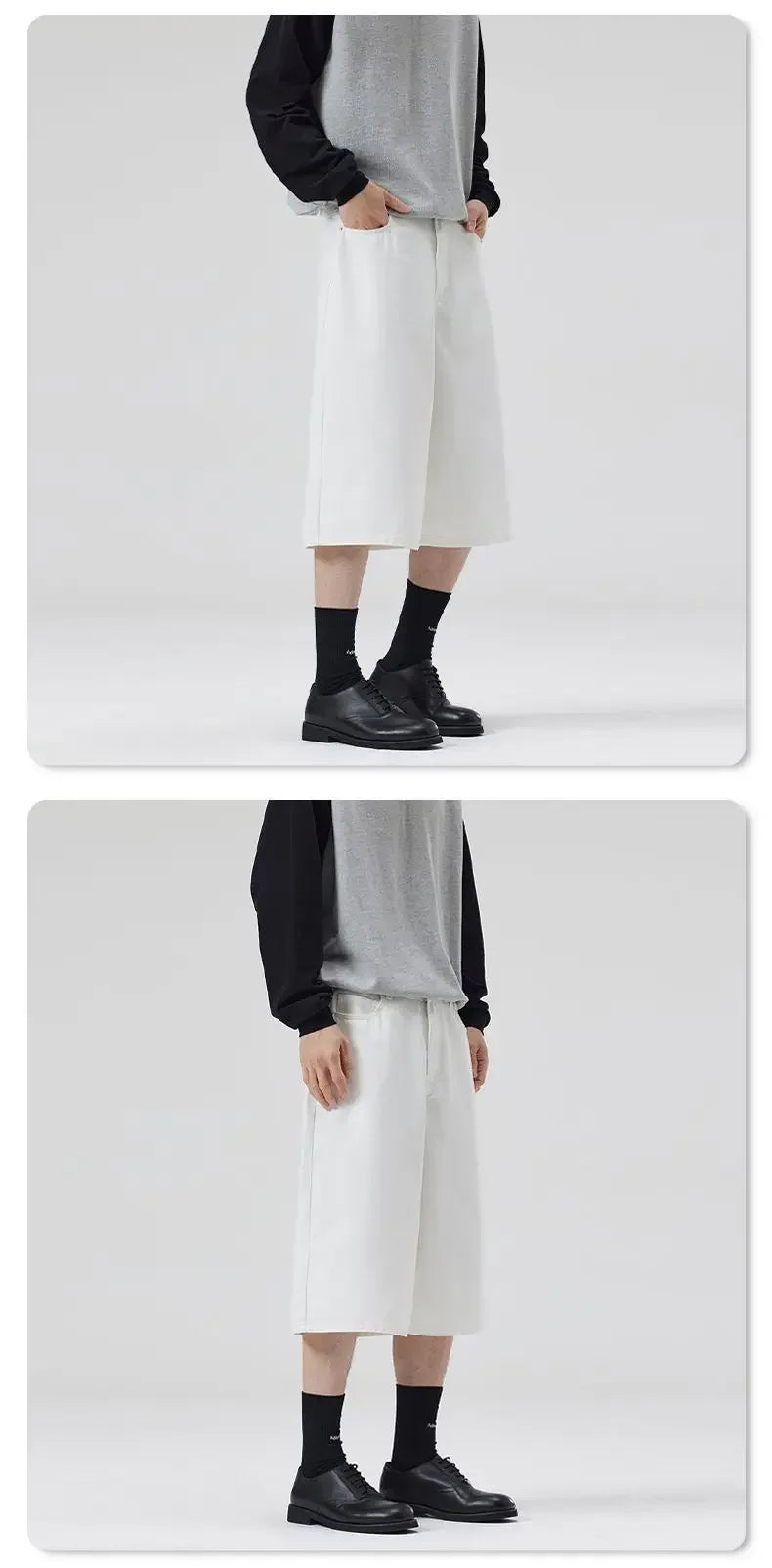 100% Cotton White Jeans Summer Men's Shorts Baggy Wide-leg Casual Calf-length Denim Pants Oversized Loose Fashion Streetwear