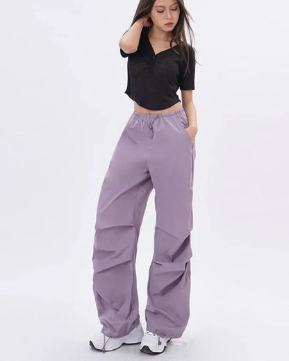 Xpqbb Y2K Parachute Pants Women Harajuku Streetwear Wide Leg Baggy Sweatpants Female Vintage Hip Hop Joggers Cargo Trousers
