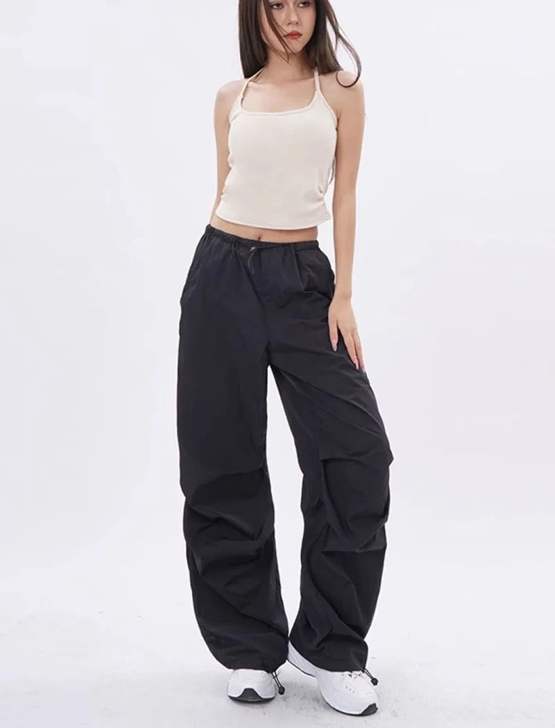 Xpqbb Y2K Parachute Pants Women Harajuku Streetwear Wide Leg Baggy Sweatpants Female Vintage Hip Hop Joggers Cargo Trousers