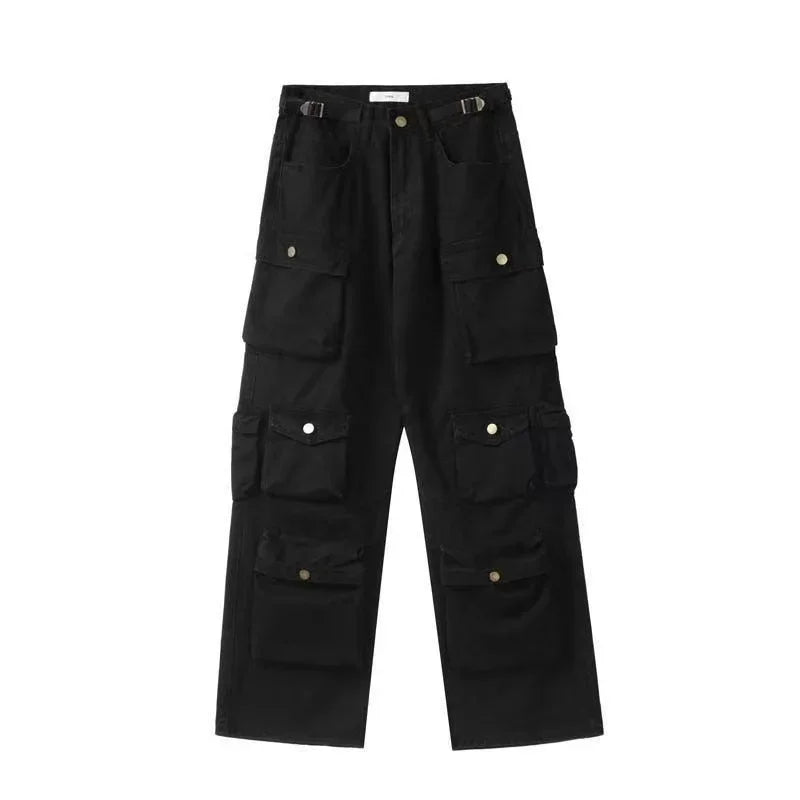 2023 American style retro street camouflage overalls women's hip-hop fried street wide-leg casual pants high street ins tide Y2K
