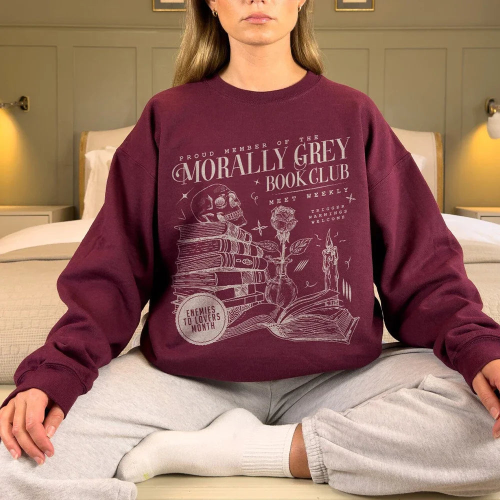 Women Casual Long Sleeve  O Neck Sport Sweatshirt Morally Grey Book Club Dark Romance Crew Printed Sweatshirt Y2K Streatwear