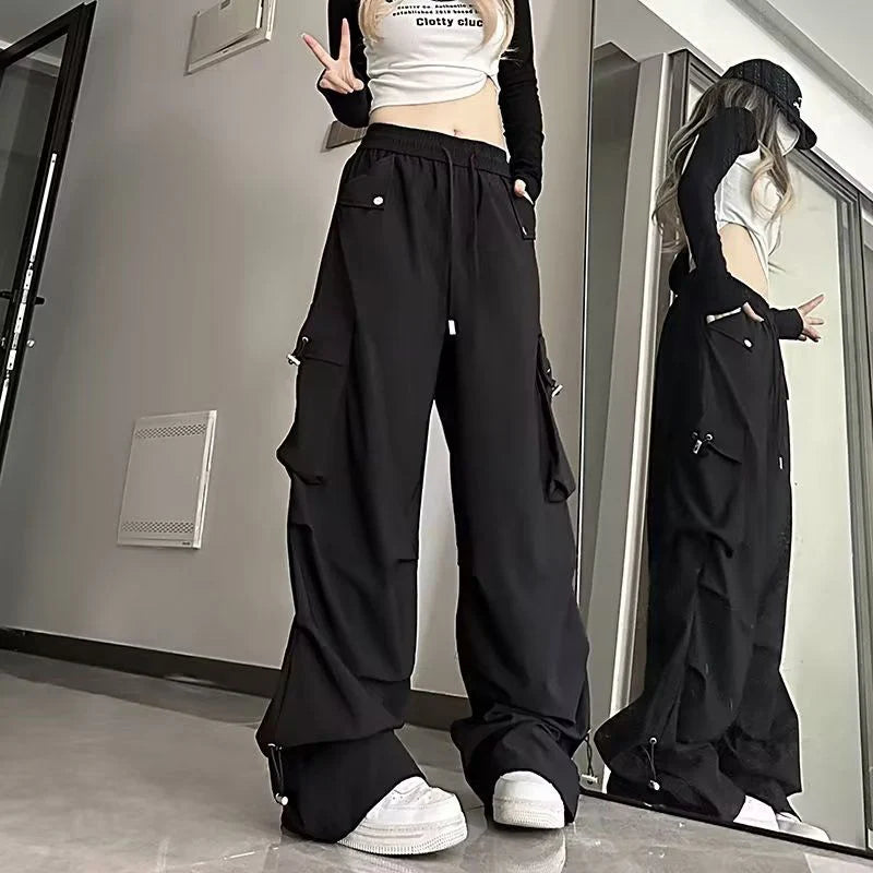 Jmprs Streetwear Cargo Pants Women Y2K High Waist Hip Hop Straight Trousers American Retro Loose Casual Bf Wide Leg Pants New