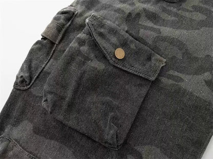 2023 American style retro street camouflage overalls women's hip-hop fried street wide-leg casual pants high street ins tide Y2K