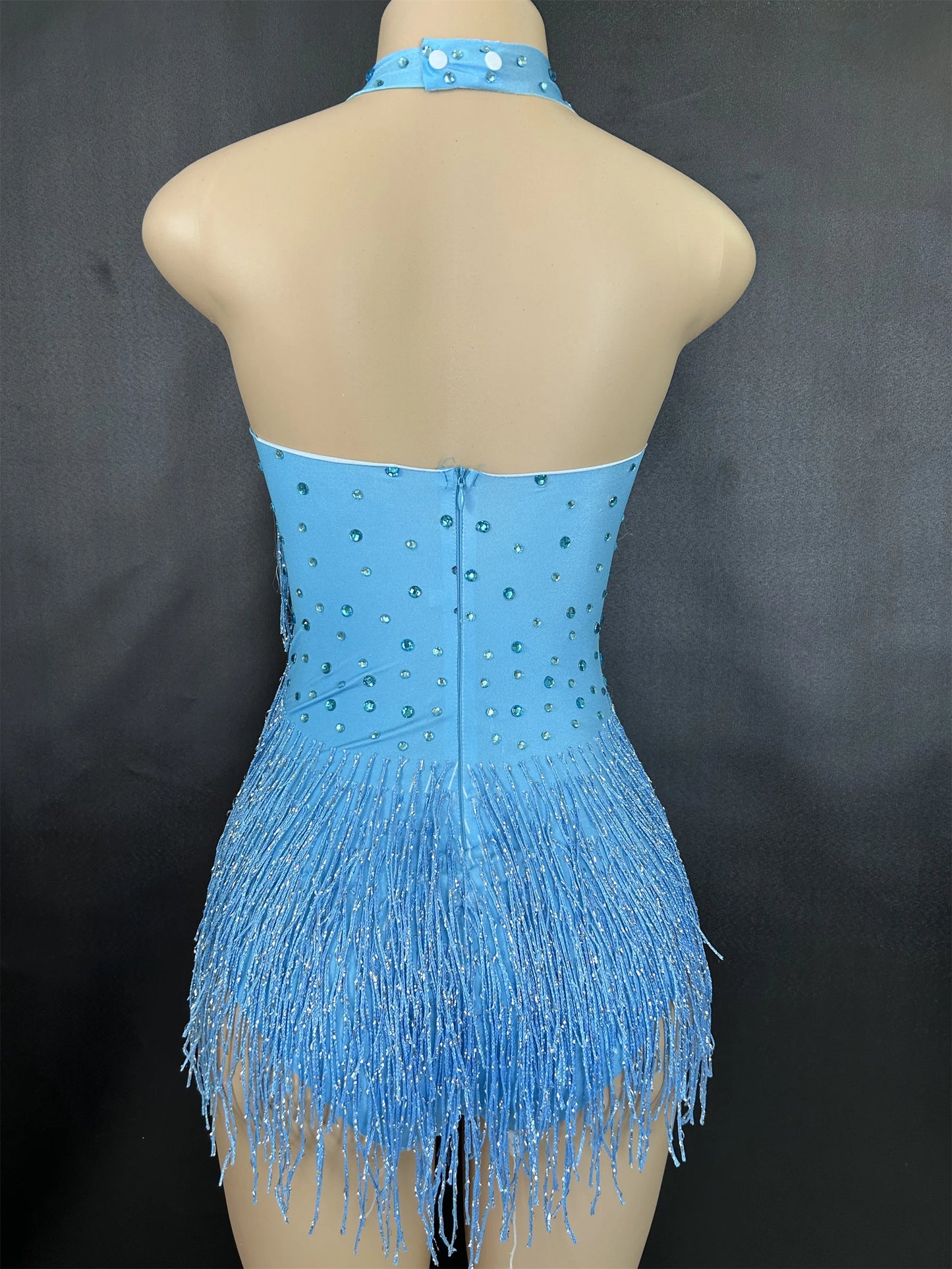 Sparkly Rhinestones Fringe Bodysuit WomenVightclub Party Dance Costume Stage Wear SexyTassel Leotard Performance Clothing 7G