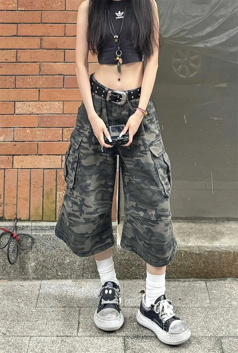 Women's Camouflage Cargo Jeans Harajuku Y2k Baggy Denim Trousers 90s Aesthetic Jean Pants Vintage 2000s Emo Trashy Clothes 2024