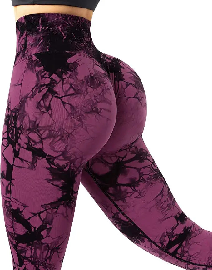 Women Cross Waist Leggings Seamless Tie Dye Leggings High Waist Hip Liftting Gym Workout Running Fashion High Elastic Knit Pants