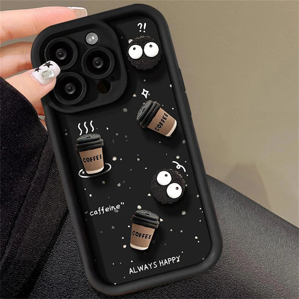 Cute Fun 3D Ball Coffee Silicone Soft Phone Case For iPhone 16 14 13 12 11 15 Pro Max XS XR 7 8 Plus SE Shockproof Matte Cover