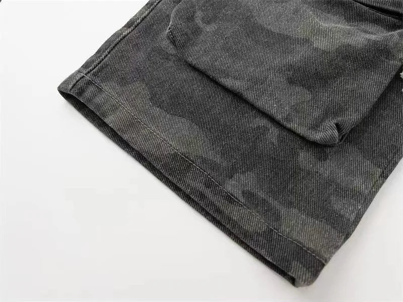 2023 American style retro street camouflage overalls women's hip-hop fried street wide-leg casual pants high street ins tide Y2K