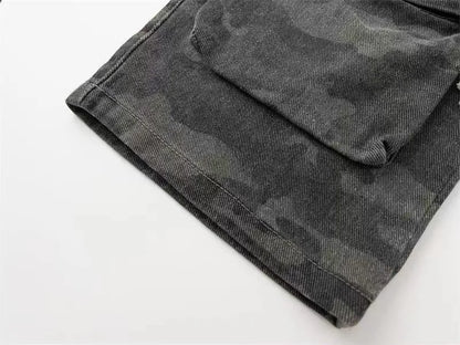 2023 American style retro street camouflage overalls women's hip-hop fried street wide-leg casual pants high street ins tide Y2K