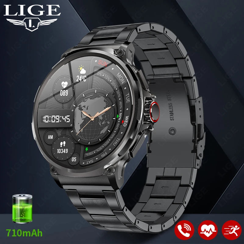 LIGE 710MAH Large Battery Smart Watch Men Outdoor Sports Fitness Bluetooth Call Bracelet Tracker Waterproof 2024 Smartwatch Gift