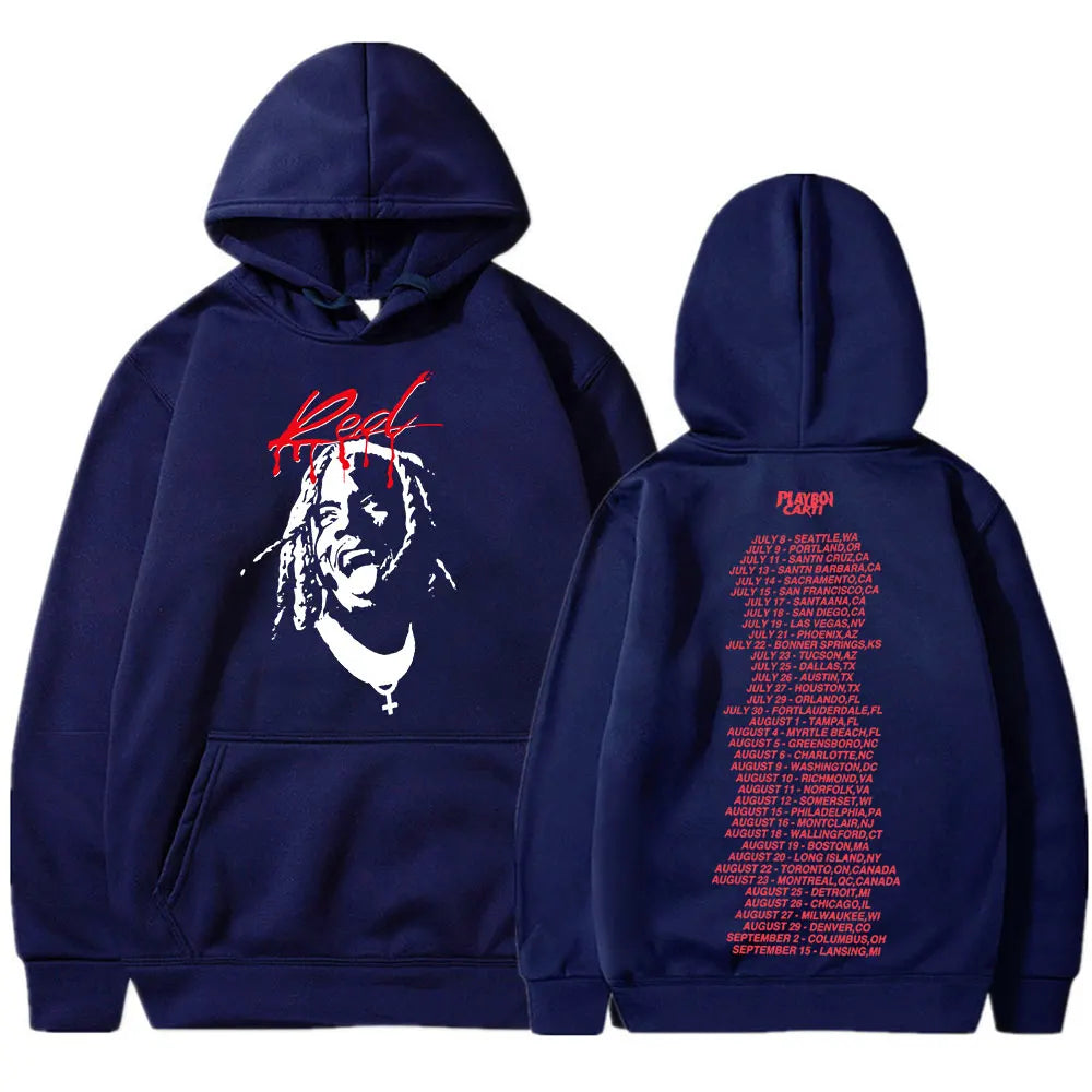 Playboi Carti Hoodie Whole Lotta Red Graphic Hooded Sweatshirt Vintage Hip Hop Long Sleeve Fleece Hoodies Harajuku Streetwear