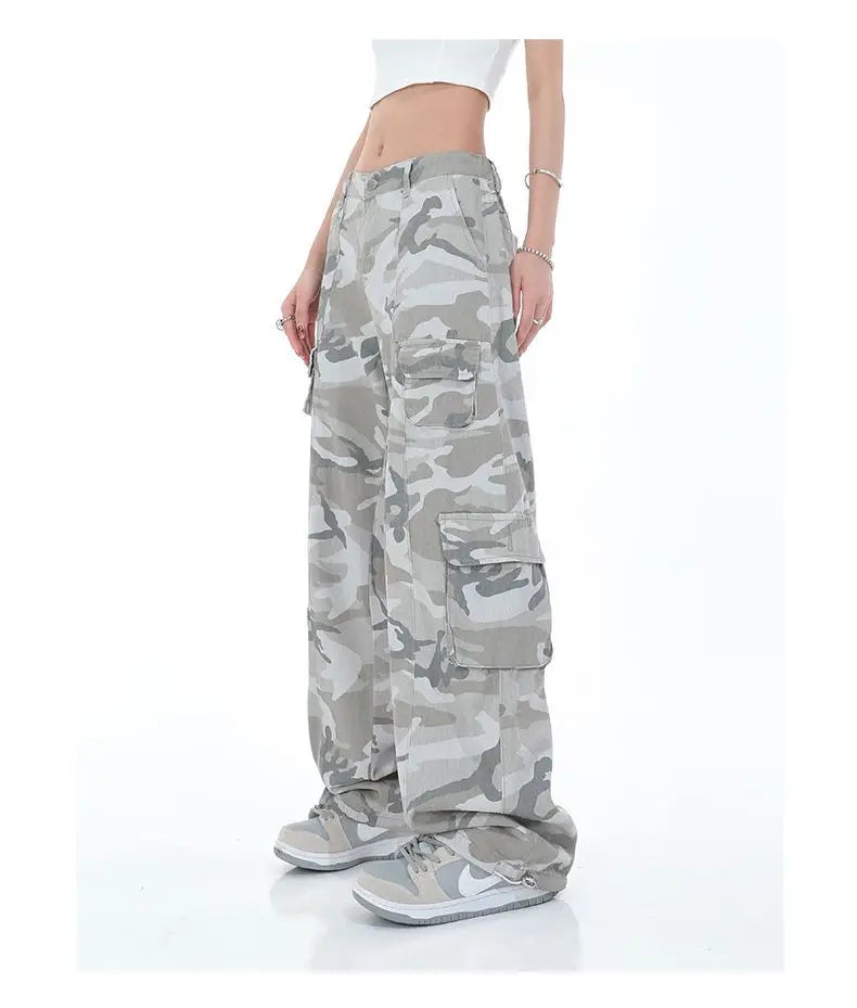 Streetwear Women Camouflage Cargo Pants Hip Hop Oversize Spring Autumn Straight New Wide Leg High Street Fashion Casual Trousers