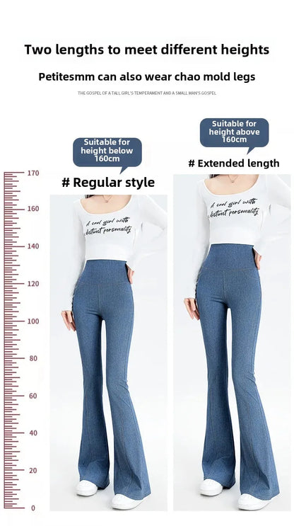2024 New Women's Denim Shark Pants Outerwear Thin Leggings Bell-Bottom Tummy Control Underwear Summer Fashion