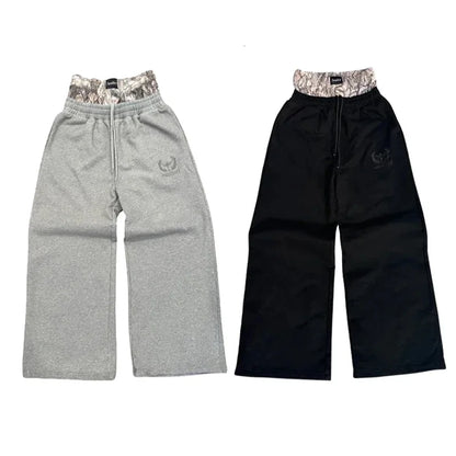 Y2K Retro Leisure Sports Pants Camouflage Embroidered Double Waist Pants Harajuku High Waisted Women Straight Leg Wide Leg Pants