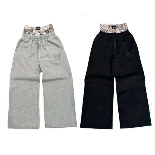 Y2K Retro Leisure Sports Pants Camouflage Embroidered Double Waist Pants Harajuku High Waisted Women Straight Leg Wide Leg Pants