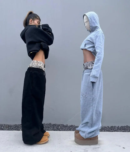 Y2K Retro Leisure Sports Pants Camouflage Embroidered Double Waist Pants Harajuku High Waisted Women Straight Leg Wide Leg Pants