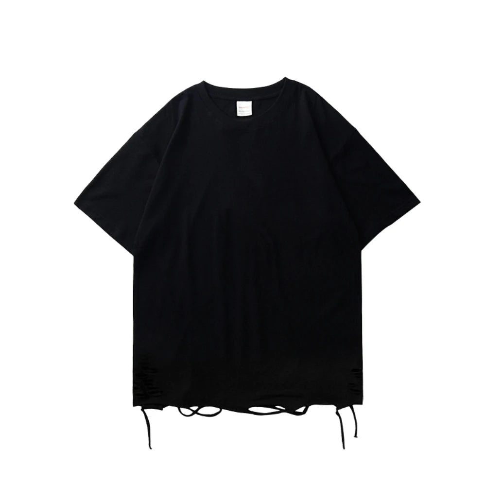 Ripped Holes Distressed Frayed Tees Loose Baggy Grunge Shirts Black T-shirts for Women Men Summer Tops Shirts Streetwear