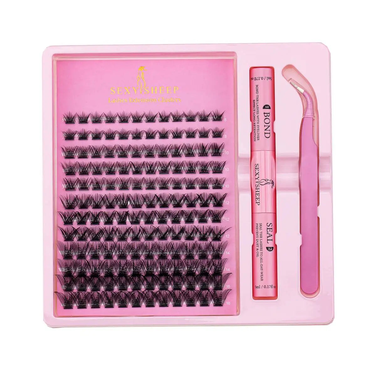 DIY Eyelash Extension Kit Individual Lashes Cluster 8-16mm Mix Lash Clusters Bond and Seal and Lash Applicator makeup tool