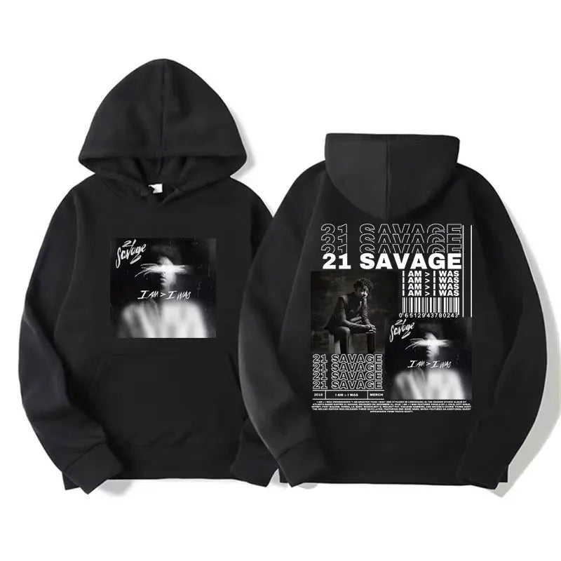 Rapper 21 Savage I Am I Was Album Cover Hoodies Men's Women Hip Hop Vintage Style Hoodie Fashion Oversized Sweatshirt Streetwear