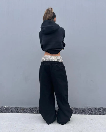 Y2K Retro Leisure Sports Pants Camouflage Embroidered Double Waist Pants Harajuku High Waisted Women Straight Leg Wide Leg Pants