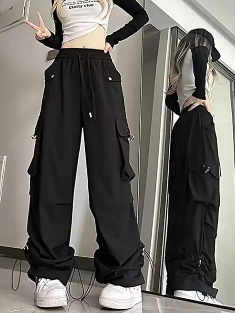 Jmprs Streetwear Cargo Pants Women Y2K High Waist Hip Hop Straight Trousers American Retro Loose Casual Bf Wide Leg Pants New