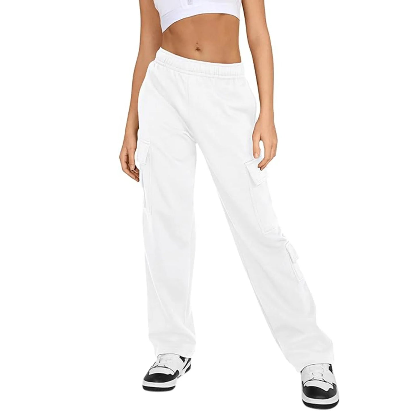 Womens Cargo Sweatpants Wide Leg Fleece Lined Pants For Women Fall Winter Baggy High Waisted Joggers Pant With Pockets Mujer