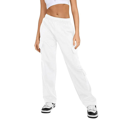 Womens Cargo Sweatpants Wide Leg Fleece Lined Pants For Women Fall Winter Baggy High Waisted Joggers Pant With Pockets Mujer