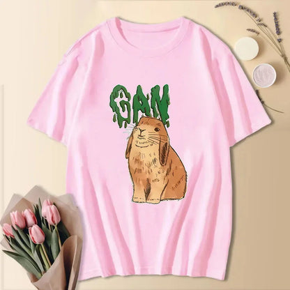 2024 Cute Summer Fashion Short Sleeve Cooton T-Shirts Letter Printed Tees Women Cresw Neck Tops Funny Animals Shirt Rabbit Shirt