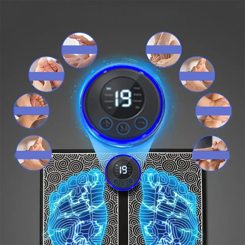 Foot Massger Sole Massage Pad Feet Muscle Stimulation 8 Modes 19 Level Relaxation USB Charging