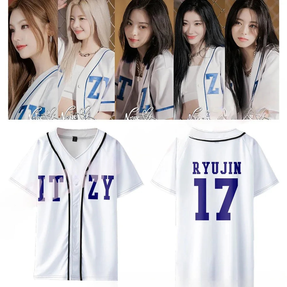 KPOP ITZY Merch Baseball T-shirt Women/Men Fashion Summer Short Sleeve Graphic Tees Streetwear Hip Hop Baseball Jersey