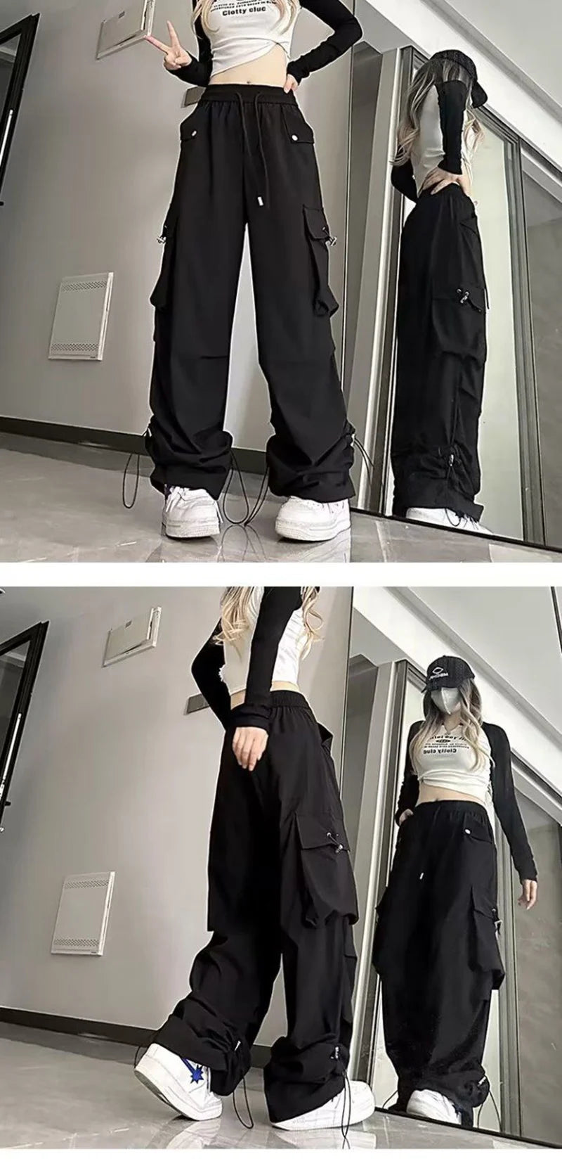 Jmprs Streetwear Cargo Pants Women Y2K High Waist Hip Hop Straight Trousers American Retro Loose Casual Bf Wide Leg Pants New