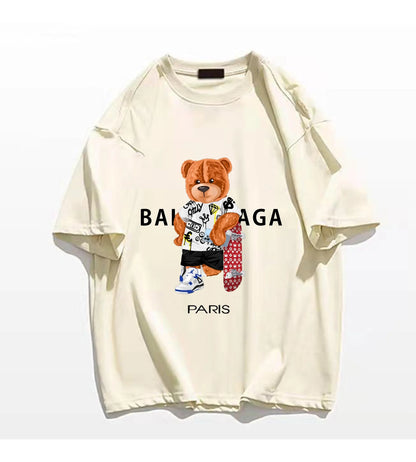 100%Cotton Women's T-Shirt for Women Bear Letter Printing Short Sleeve Summer Top Quality Luxury Brand Tees Female Streetwear