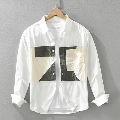 100% Cotton New White Shirt Men Spring Fall Daily Casual Long Sleeve Shirt Man Patchwork Design Shirt Streetwear Fashion Shirts