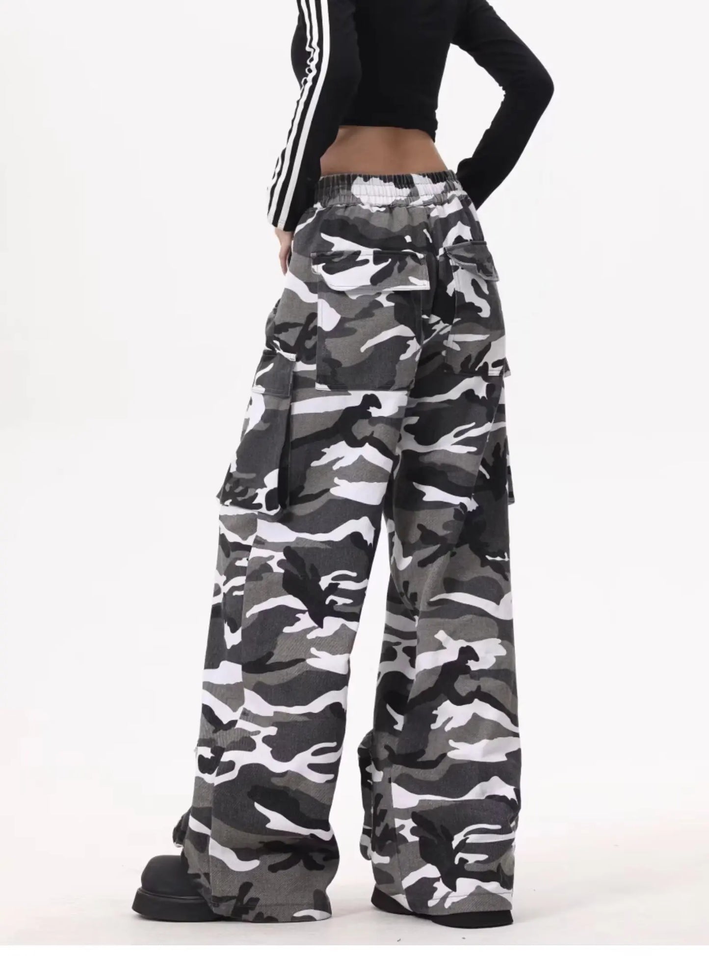 Y2k Baggy Cargo Pants For Women Camo Print Pants Streetwear Hip Hop Joggers Sweatpants Drawstring Casual Loose Wide Leg Trousers