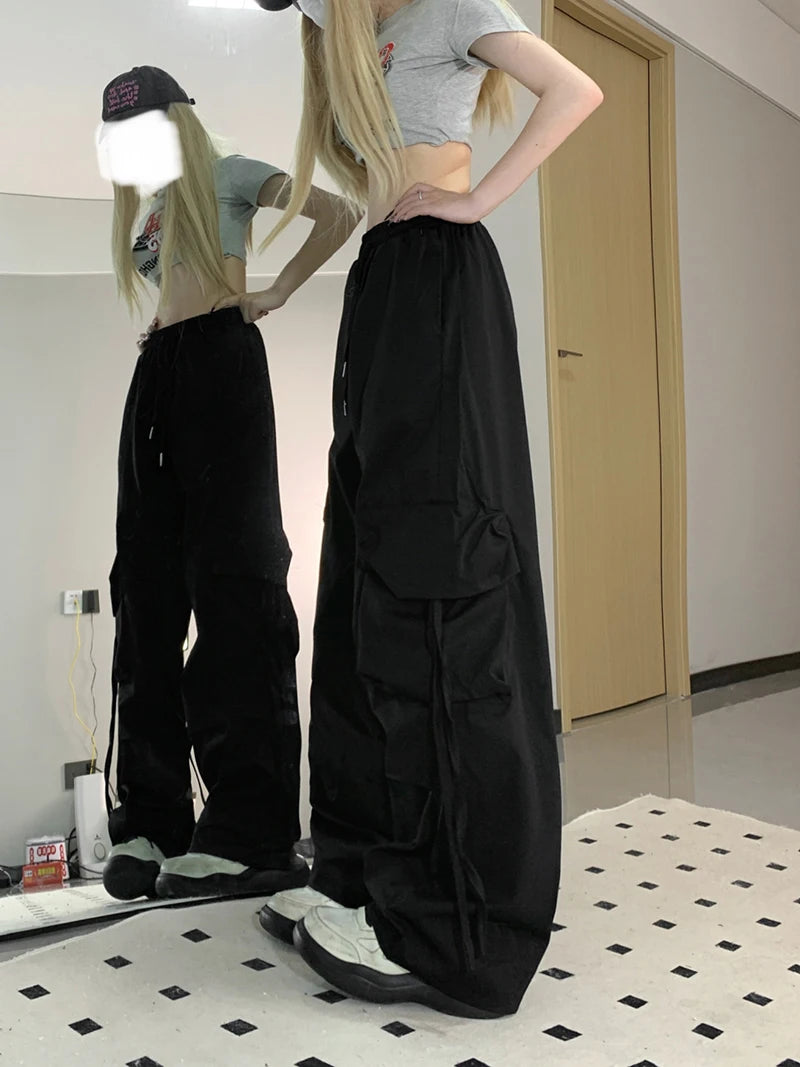 Y2K Cargo Pants Women Streetwear Oversized Wide Leg Sweatpants Harajuku Big Pockets Joggers Bf High Waist Baggy Sports Trousers