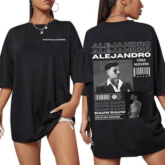 Singer Rauw Alejandro Cosa Nuestra T-shirt Mens Women Vintage Fashion Short Sleeve T Shirt 100% Cotton Casual Oversized T-Shirts