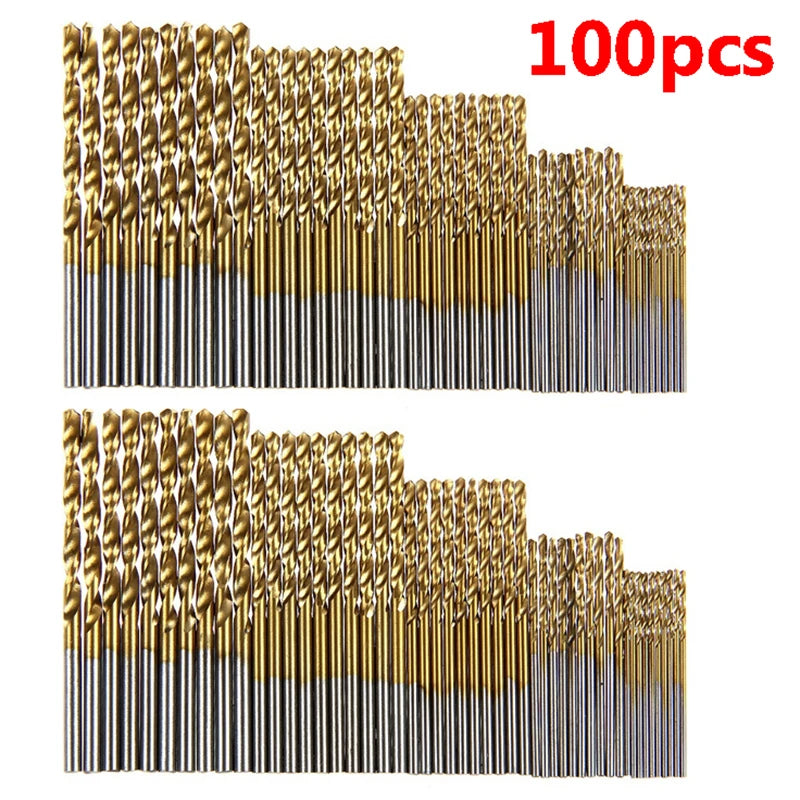 100/50Pcs Titanium Coated Drill Bits HSS High Speed Steel Set Tool Quality Power Tools 1/1.5/2/2.5/3mm