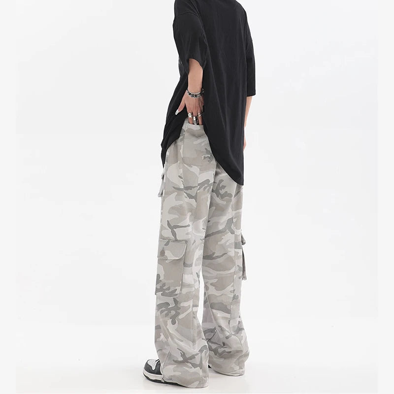 Female Hip Hop Grey Camouflage Cargo Pants American Style Y2K Oversized Loose Straight Wide Leg Pants Vintage Casual Sweatpants