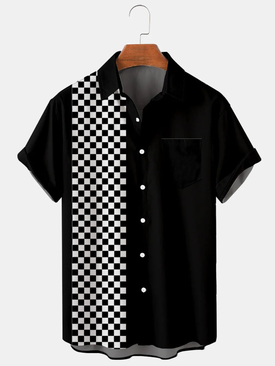 2024 Summer High Quality Black And White Plaid Creative Shirts Men's Noble Simple Style Men's And Women's Shirts Plus Size Men's